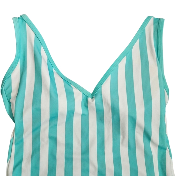 Kona Sol V Neck Over The Shoulder 1 Piece Swimsuit Turquoise Stripe Sz Lg - Picture 3 of 8